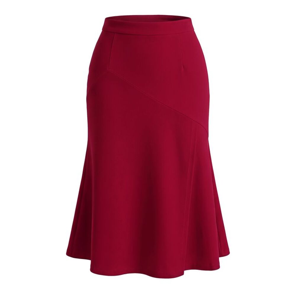 Women Panel Business Causal Fitted Skirts Fishtail Skirt Dark Red